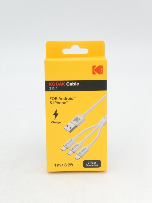 KODAK Cable 3 en 1 para Android y Iphone Blanco 1m.